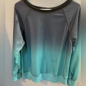 Womens Causal Loose Crewneck Ombré Long Sleeve
